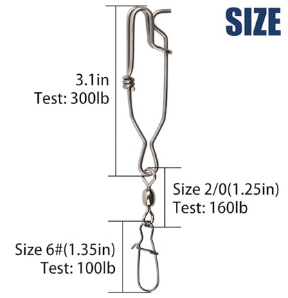 Longline Fishing Snap Clips High Strength Stainless Steel Floatline Tuna Clips Branch Hangers with Duo Lock Snap Swivels Saltwater Fishing Long Line Clips Longline Decoys - size: 10pcs