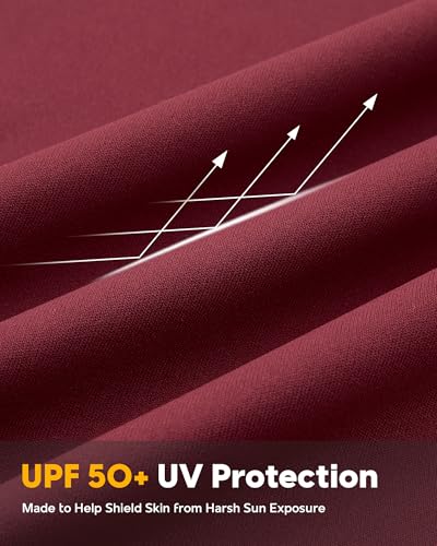 maamgic Men’s UPF 50+ Fishing Shirt Sun Hoodie with Detachable Face Mask, Long Sleeve UV Rash Guard - color: Claret, size: Large