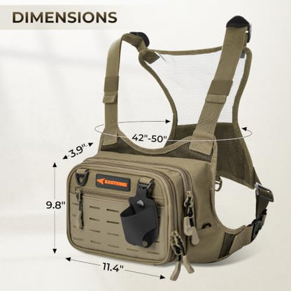 KastKing Bait Boss Water-Resistant Fishing Chest Pack With EVA Zip-Down Workstation, MOLLE Storage, Adjustable Chest Straps - color: D: Khaki