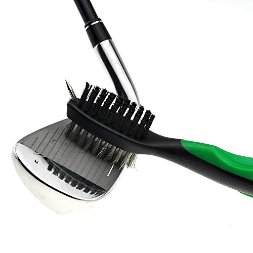 Mile High Life Microfiber Waffle Pattern Golf Towel | Club Groove Cleaner Brush | Foldable Divot Tool with Magnetic Ball Marker (Green Towel/Brush/Bone Divot) - color: Green Towel/Brush/Bone Divot
