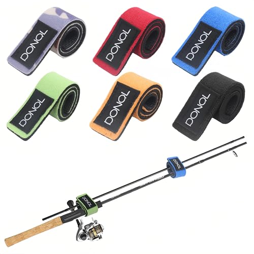 DONQL 12 Pcs Fishing Rod Straps, Stretchy Fishing Rod Tackle Ties, 6 Color Hook and Loop Pole Belts Casting Rods Belt with Fastening Pole Belts for Casting Rods Spinning