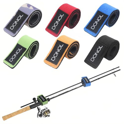 DONQL 12 Pcs Fishing Rod Straps, Stretchy Fishing Rod Tackle Ties, 6 Color Hook and Loop Pole Belts Casting Rods Belt with Fastening Pole Belts for Casting Rods Spinning