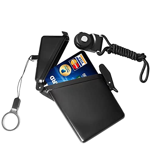 Sport Waterproof ID Card Badge Holder Case with Lanyard Cover Multiple Credit Cards, Registration, ins Card Heavy Duty Durable Locker Dry Box (Black,2pack) - color: Black,2pack