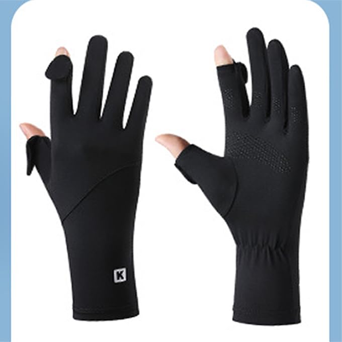 FGSS Summer Sunblock Gloves UV Protection Non-Slip Touchscreen Driving Gloves for Women Cyling Riding Outdoor - color: K Black