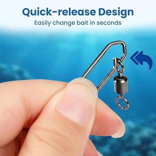 55 Pcs Fishing Speed Clips, High Strength Fishing Swivels, 5 Size Speed Clips for Fishings Lures, Stainless Steel Swivels Tackle, Detachable Snap Swivel Freshwater Snaps Swivel Change Quick Snaps