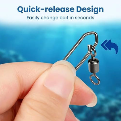55 Pcs Fishing Speed Clips, High Strength Fishing Swivels, 5 Size Speed Clips for Fishings Lures, Stainless Steel Swivels Tackle, Detachable Snap Swivel Freshwater Snaps Swivel Change Quick Snaps