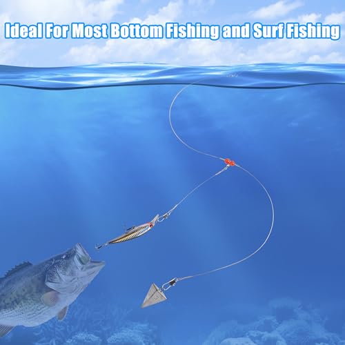 Fishing Leaders Saltwater Tackle Surf Fishing Rigs High Strength Steel Fishing Wire Leaders with Swivel Snaps Beads Gear Equipment for Lures Bait Hooks, 1Arm 2Arms & 3Arms - color: Silver