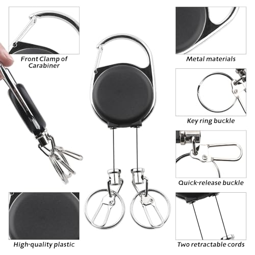 Dual Tool Fishing Retractor, Heavy Duty 2-Hook Retractable Zinger, 16.93" Cord 360° Swivel, Double Tool Holder for Nippers Forceps Pliers Scissors, Saltwater Freshwater Fishing Accessories