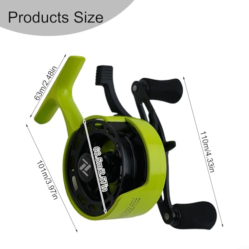 3.2:1 Ice Fishing Reel with Magnetic Drop Ice Fishing Reel 3.2:1 Gear Ratio for Winter Ice Fishing, Gear Ratio Inline Reel, 3+1 Ball Bearings Two-Way Spool Lever - color: yellow-green, size: left hand