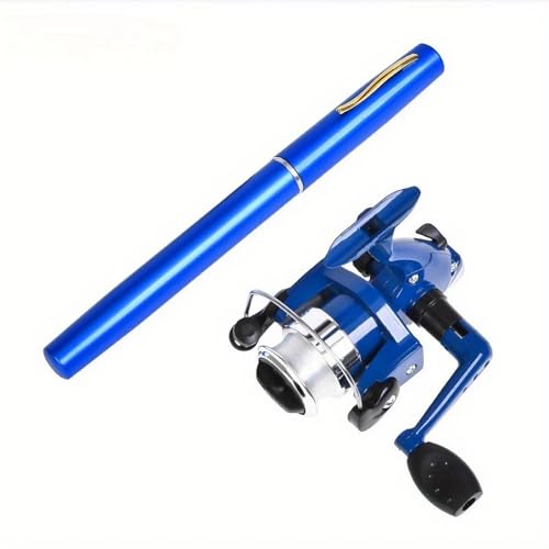 Compact Telescopic Mini Pen Fishing Rod & Reel Combo – 39.4″ Travel Fishing Kit Retractable to 7.9″ – Fast‑Action Fiberglass Pocket Pole for Kids & Adults (Blue)