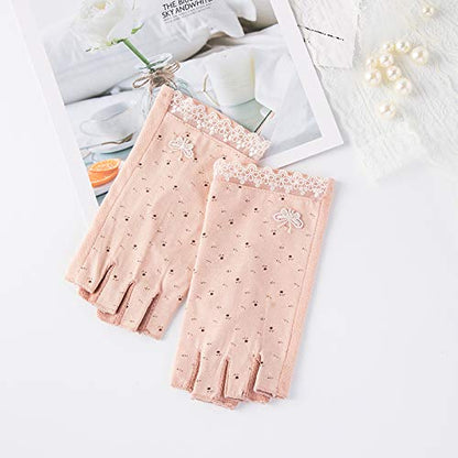 Gongxue 4 Pairs Women Sunscreen Fingerless Gloves UV Protection Driving Riding Fishing Cotton Mittens - color: Skin Pink
