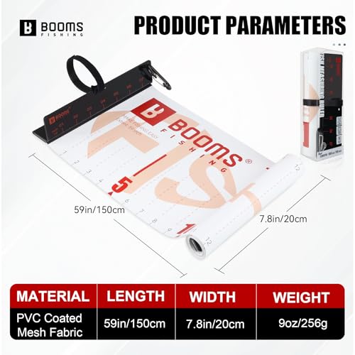 Booms Fishing 59" Fish Ruler: Fish Measuring Board - Measuring Tape with Bump Board - Rolling & Portable with Carabiner, Waterproof Fishing Measure Tool for Saltwater, Rl4 Red - color: Red with white