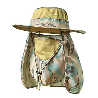 Fishing Hat,Sun Cap with UPF 50+ Sun Protection and Neck Flap,for Man and Women - color: Camouflage Khaki