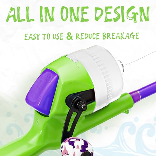 Kids Fishing Pole, Telescopic Fishing Rod, Toddler Collapsible Fishing Rod and Reel Combo with Tackle Box, Fishing Line, Bobber, and Soft Lures for Boy, Girl, Youth, Beginner, Over 4 Years Old - color: Vital Green& Starry Purple