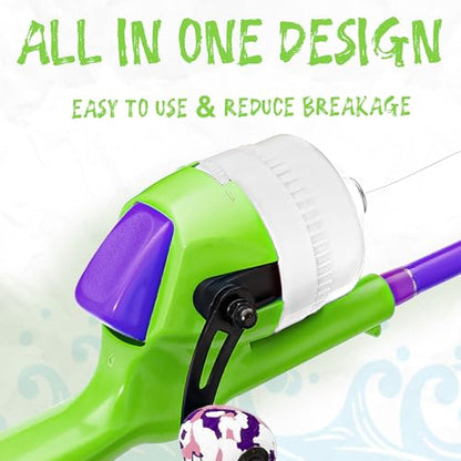 Kids Fishing Pole, Telescopic Fishing Rod, Toddler Collapsible Fishing Rod and Reel Combo with Tackle Box, Fishing Line, Bobber, and Soft Lures for Boy, Girl, Youth, Beginner, Over 4 Years Old - color: Vital Green& Starry Purple