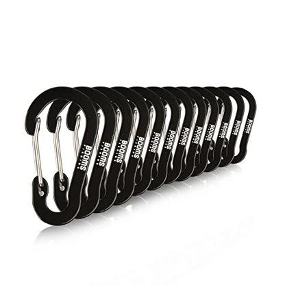 Booms Fishing CC1 Multi-Use Carabiner Clip, 6 Pack Small Caribeener Clips, Mini Keychain Caribeaner Clip 2 inch, Aluminum D Ring Carabiners, Multi-Colored - color: Black, 12pcs