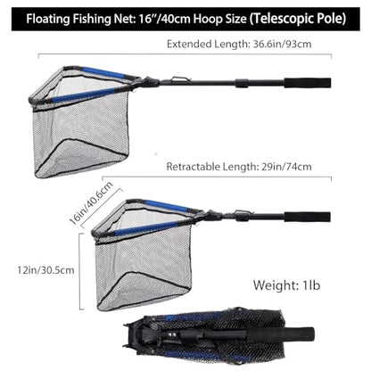 Tripquips Upgraded Foldable Floating Fishing Net, Rubber Coated Foldable Landing Net with Telescoping Pole Handle, Fishing Gear and Gifts for Men