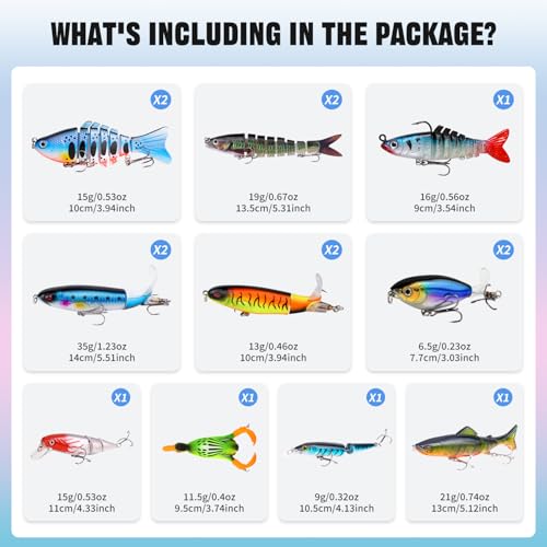 TSKS Fishing Artificial Lures Kit Mixed Including Front Diving Fin Minnow Surface Popper Crank Baits Pencil VIB with Hook and Soft Lures Accessories for Saltwater Freshwater Trout Bass Tackle Gift Set - color: 15pcs