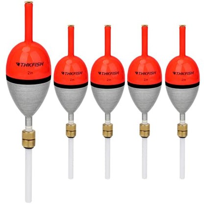 THKFISH Wood Weighted Slip Bobbers for Crappie Walleye Fishing | 5 Pcs Fishing floats Weighted Slip Bobbers with Brass Pendant for Steelhead Bass, Crappie, Walleye, Salmon Fishing - size: 2in (L)* 1.1in(W)* 5pcs