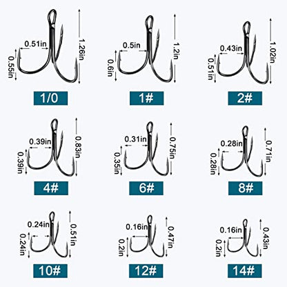 Fishing Red Treble Hooks- 80/120pcs Sharp Round Bend Barbed Treble Hook High-Carbon Steel Triple Hooks for Bass Trout Saltwater Freshwater Size 1/0 1 2 4 6 8 10 12 14 - color: BLACK, size: 120PCS-6#