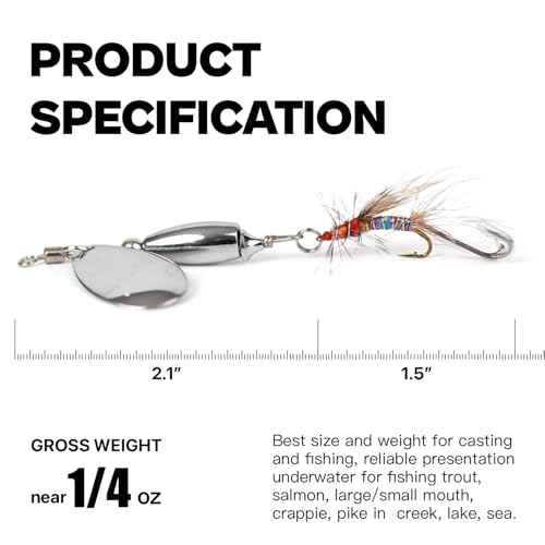 Trout Spinner Lures with Stimulator/Humpy Dry Fly Tail, 100% Hand-Tied 5/10 Pack Rooster Tail Fishing Spinnerbait for Bass, Pike, Salmon