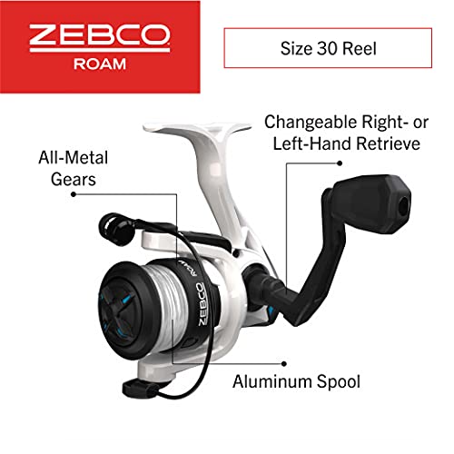 Zebco Roam Spinning Reel and Fishing Rod Combo, 6-Foot Fiberglass Fishing Pole, Split ComfortGrip Handle, Soft-Touch Handle Knob, Changeable Right- or Left-Hand Retrieve - style: Size 30 Reel - 6'6" Rod - Blue