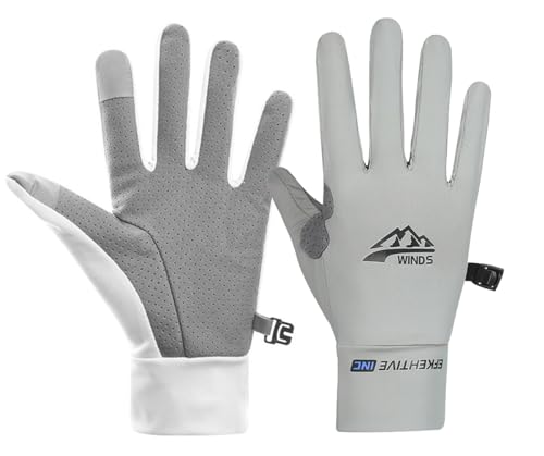 SUJAYU Full Finger UV Protection Gloves - Women & Men, Thin Fishing, Hiking, Cycling, Driving, Gym Gloves - color: Grey, size: Large