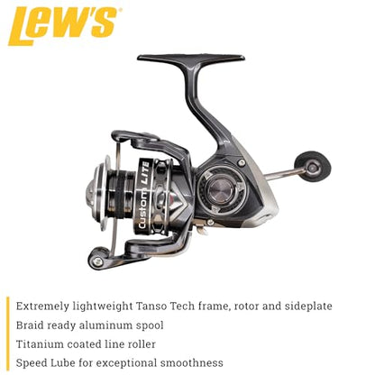 Lew’s Custom Lite Spinning Fishing Reel, 10+1 Stainless Steel Ball Bearings, Size 100 Reel, 5.6:1 Gear Ratio, Right or Left-Hand Retrieve, Carbon Grey
