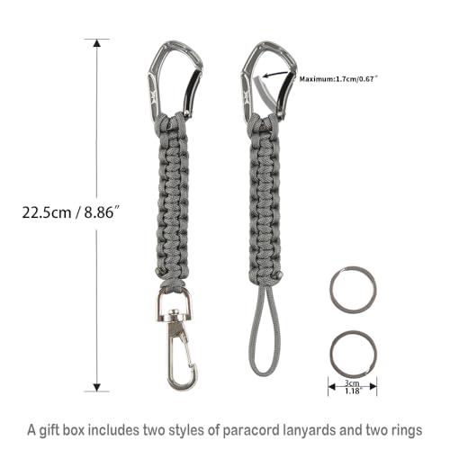 HERCULES Paracord Keychain Set – 2 Pack Lanyard Rope with Aluminum Clip, Durable Paracord Wrist Strap for Outdoor Activities, Gray - style: Gray