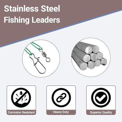Atibin Stainless Steel Fishing Leaders Freshwater Saltwater Swivels Leader Fishing Wire High Strength Line Leader Lures Black Nickel - size: #4 (11.8in-50lb) 30pcs