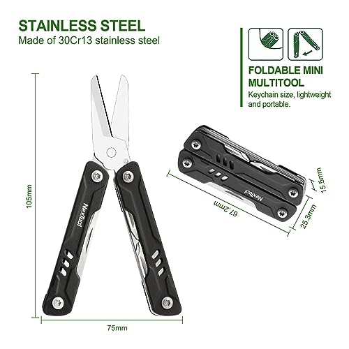 NexTool Keychain Multitool, Mini Sailor Scissors, 10 in 1 Mini Multitool with EDC Pocket Knife, Mini Pliers, Bottle Opener and Screwdriver for Fishing, Camping, Gifts for Men on Christmas, Birthday | 10-in-1 Mini Multitool, Flexible Tailoring Scissors, Co