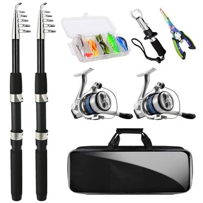 Telescopic Fishing Rod and Reel Combo Set, 2PCS Collapsible Fishing Poles, Fishing Kit with Spinning Reel Fishing Pliers and Lip Gripper, Travel Saltwater Freshwater Fishing Gear for Adults Beginners - color: 1.8M/5.9FT