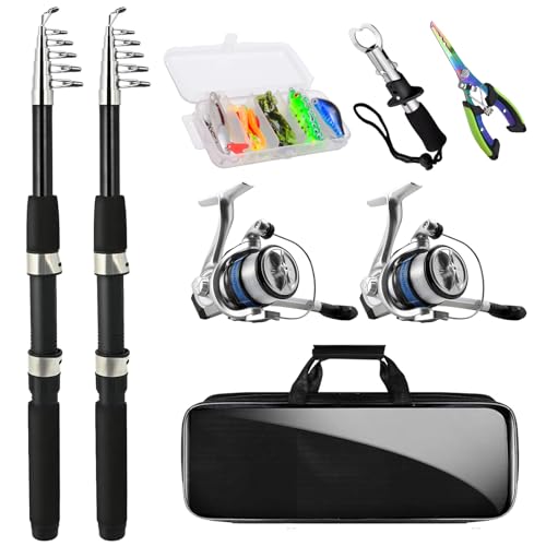 Telescopic Fishing Rod and Reel Combo Set, 2PCS Collapsible Fishing Poles, Fishing Kit with Spinning Reel Fishing Pliers and Lip Gripper, Travel Saltwater Freshwater Fishing Gear for Adults Beginners - color: 1.8M/5.9FT