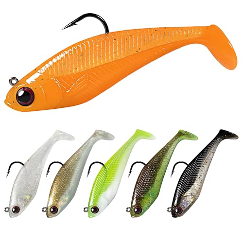 Pre-Rigged Soft Fishing Lures, Easy Catch Swimbaits for Bass Trout | Paddle & Curly Tail, Swim Baits for More Bites, Freshwater & Saltwater Fishing Bait, Crappie Walleye Pike Lures, Value Pack - color: A2-3.5"-0.75oz