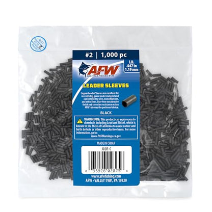 AFW Thin Wall Double Barrel Crimp Sleeves - Premium Fishing Copper Crimp Sleeve with Burr Free Black Finish, Enhanced Flexibility - Durable and Lightweight - Retail & Bulk Pack Available - color: Black, style: #2/.047" - 1,000 pc