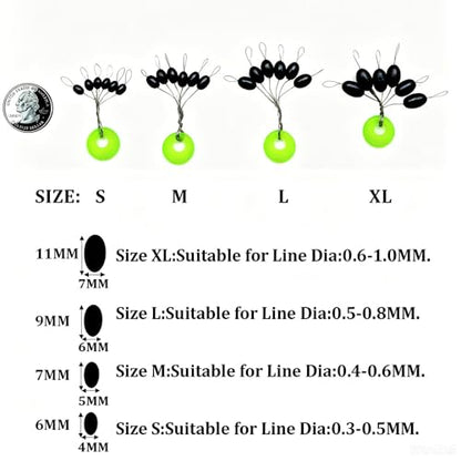 Super Big Fishing Stops Soft Silicone Luminous Glow Fishing Bobber Stopper,6 in 1 Beads Float Sinker Stops - color: Black, size: M-300PCS