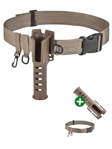 Fishing Rod Holder Belt - Adjustable Waist Wading Belts for Men with Portable Pole Inserter for Spinning Casting Reel, Outdoor Surf Kayak Fly Fishing Gear Accessories Wader Strap (Brown)