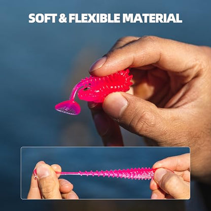 30pcs Soft Plastic Swimbaits with Paddle Tail, T-Tail Fishing Lures for Vertical Jigging and Casting, Freshwater Swimbaits for Bass, Trout, Walleye & Crappie - color: Dual Ribbed, 2.5''