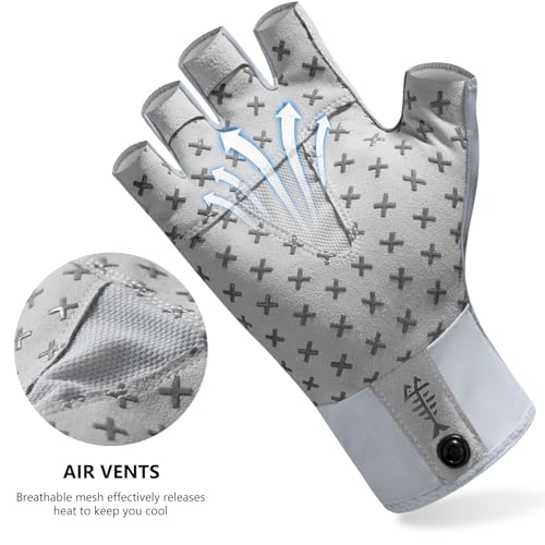 BASSDASH Unisex UPF 50+ Half Finger Sun Gloves Fingerless Breathable UV Protection for Fishing Hiking Kayaking Rowing FG02 - color: Cool Grey/Marlin, size: Small