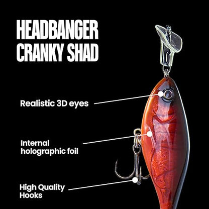 Headbanger Cranky Shad Slow-Sink Hard Lure (2-1/2", 3", 4" & 5") – Patented Erratic “Headbanging” Action Crankbait for Freshwater Bass, Walleye & Perch – 1/3 oz with Premium VMC Hooks - color: Sexy Shad, size: 2-1/2
