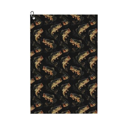 Vintage Bass Fish Print Golf Towel, Microfiber Golf Towels for Bags with Carabiner Clip 16 x 24 inches, Men Womens Golfs Accessories