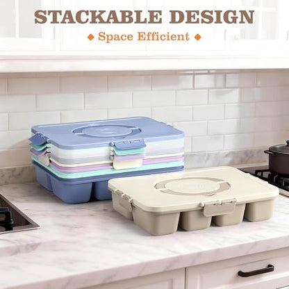 Snackle Box Container, Divided Serving Tray with Lid and Handle, 9 Compartments Snack Box Container for Adults, Portable Charcuterie Serving Platter for Candy Fruit, 9.9 Cups, Brown - color: Brown