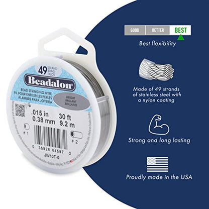 Beadalon 49 Strand Stainless Steel Bead Stringing Wire, .013 in / 0.33 mm, Bronze, 30 ft / 9.2 m - color: Bronze, style: .013 in / 0.33 mm, 30 ft / 9.2 m