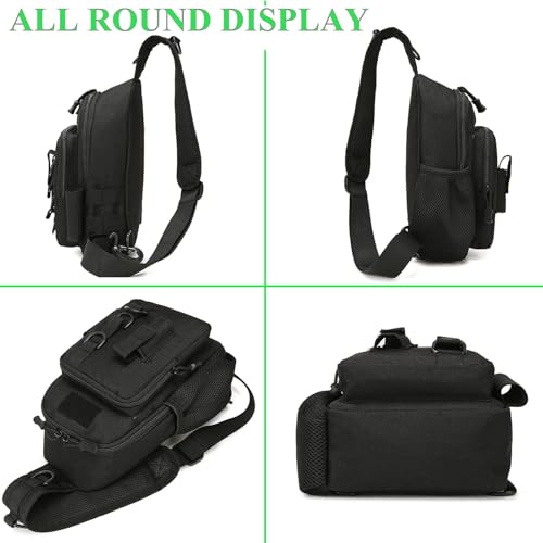 Fishing Sling Bag - Small Fishing Tackle Storage Bags with Rod Holder((Black) - color: Black