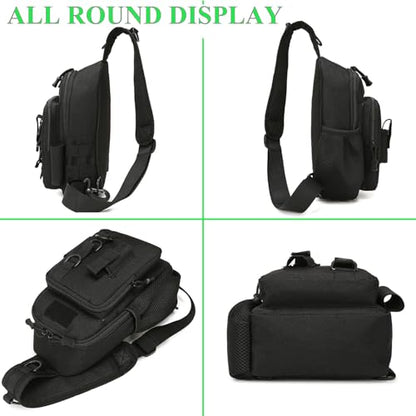 Fishing Sling Bag - Small Fishing Tackle Storage Bags with Rod Holder((Black) - color: Black