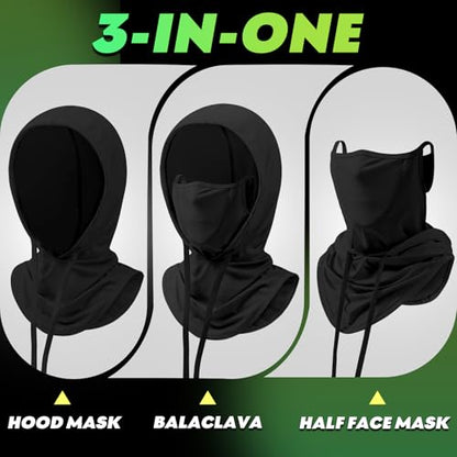 3 in 1 Summer Cooling Balaclava Hood Face Mask with Ear Loops Men Women Sun UV Protection Breathable Full Head Cover - color: Black