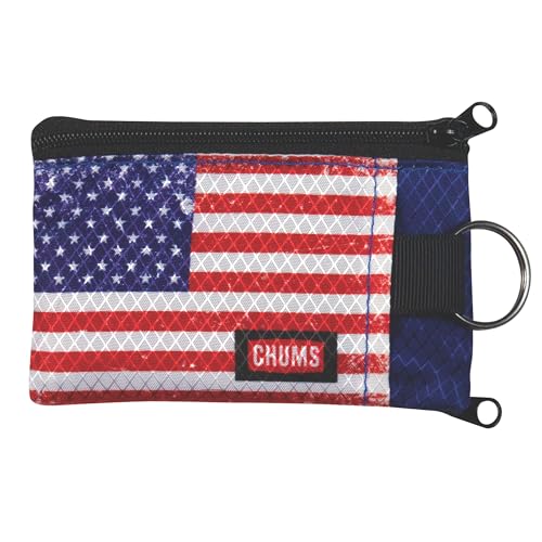 Chums Surfshorts Wallet - Lightweight Slim Wallet with RFID Blocking Card & Clear ID Window - Zippered, Water Resistant w/Key Ring (American Flag) - color: American Flag