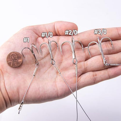 Dr.Fish 10 Pack Stinger Hooks Walleye Rig Jig Treble Hook Steel Wire Leader Trolling Stinger Rig Round Bend Triple Hook