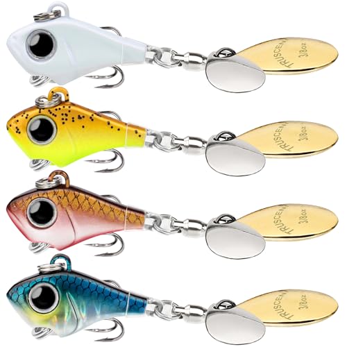 TRUSCEND Vibespinner Easy Catch Fishing Lures with BKK Hooks, Tail Spinner Baits with 4 Actions, Vibrating Swimming Flashing & Jigging for More Bites, Spoon Lures for Bass Trout Crappie Walleye Pike - color: A2-3/8oz-10.5g
