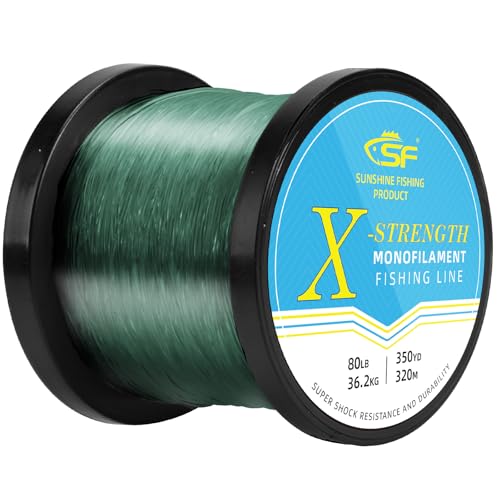 SF Monofilament Fishing Line Premium Spool X-Strong Mono Nylon Material Leader Line for Saltwater Freshwater 8/10/12/15/20/25/30/40/50/60/80/100LB - color: Low-Vis Green, size: 80LB/0.035in/350Yds